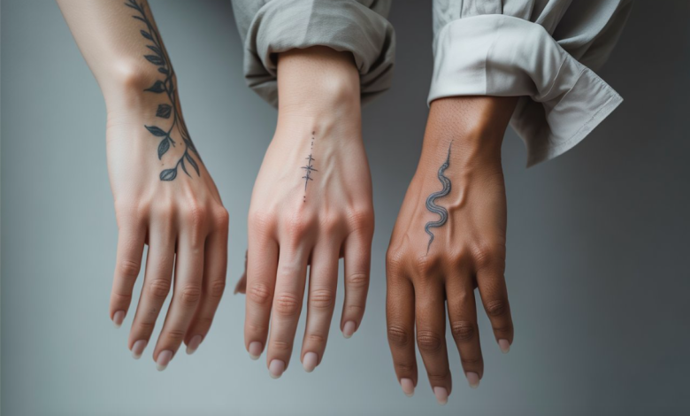 fine line hand tattoos for women