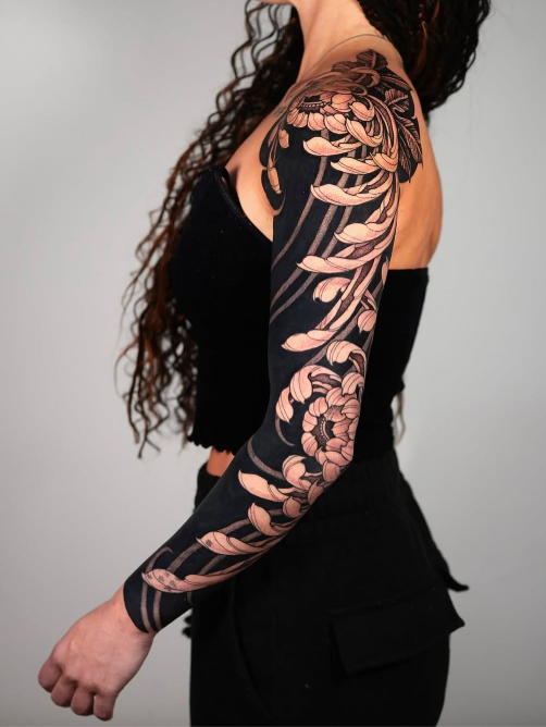 floral sleeve tattoo for women