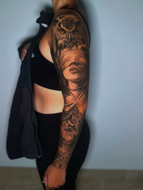 powerful sleeve tattoo for women