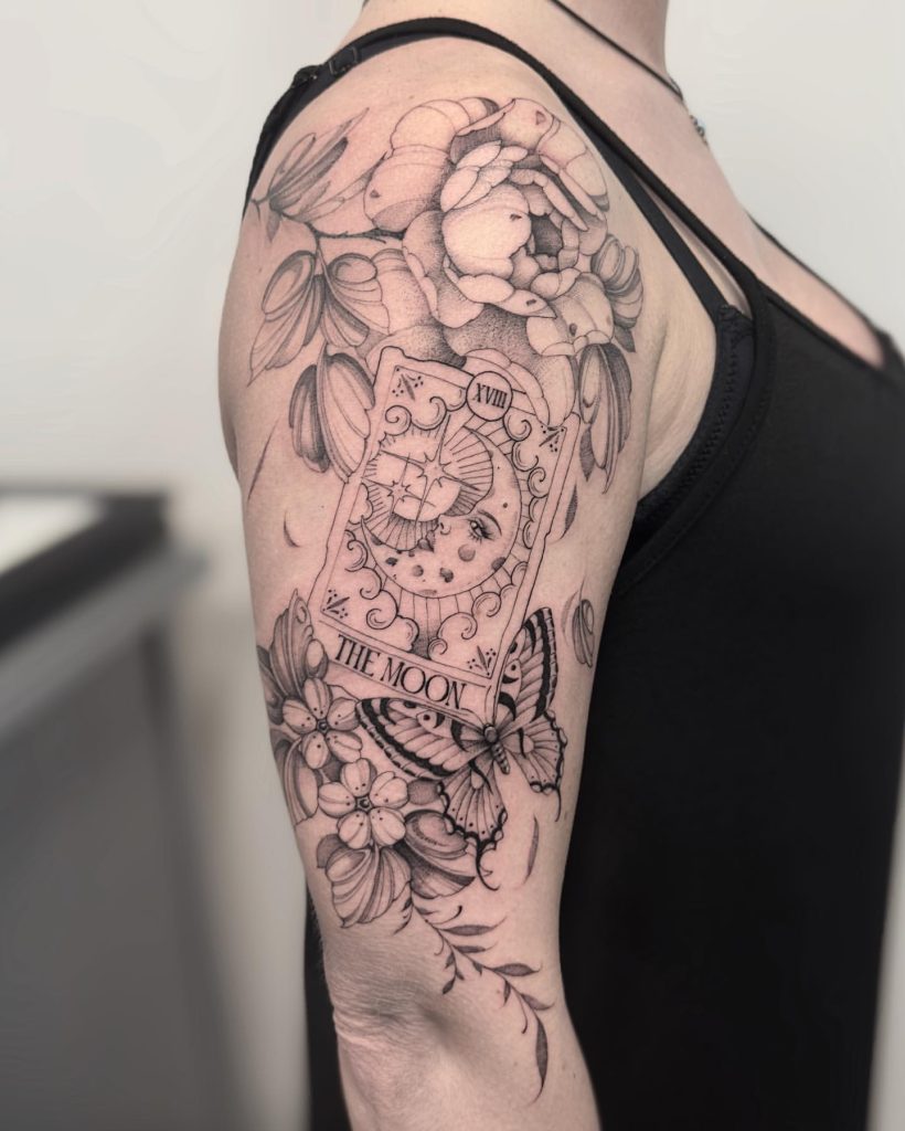 The Moon Arcanum witchy flower tattoo